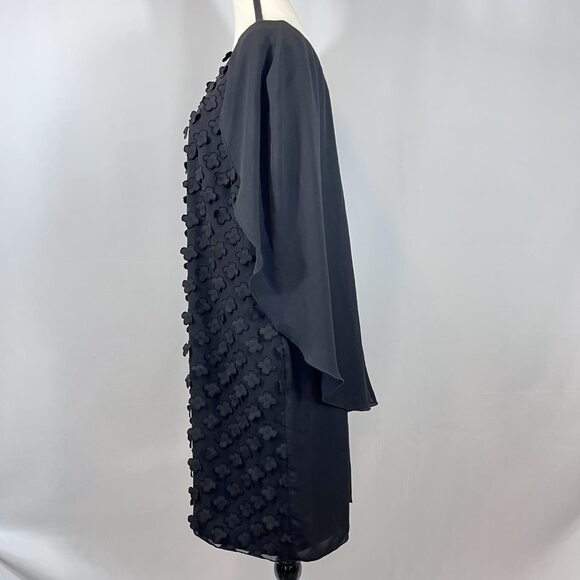 Cartise knee length sleeveless little black dress chiffon cape sleeves sz 12 - Picture 3 of 10